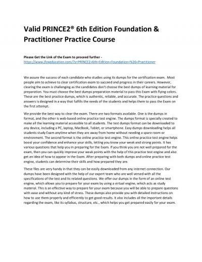 Valid PRINCE2® 6th Edition Foundation & Practitioner Practice Course