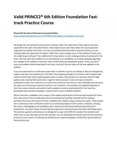 Valid PRINCE2® 6th Edition Foundation Fast-track Practice Course