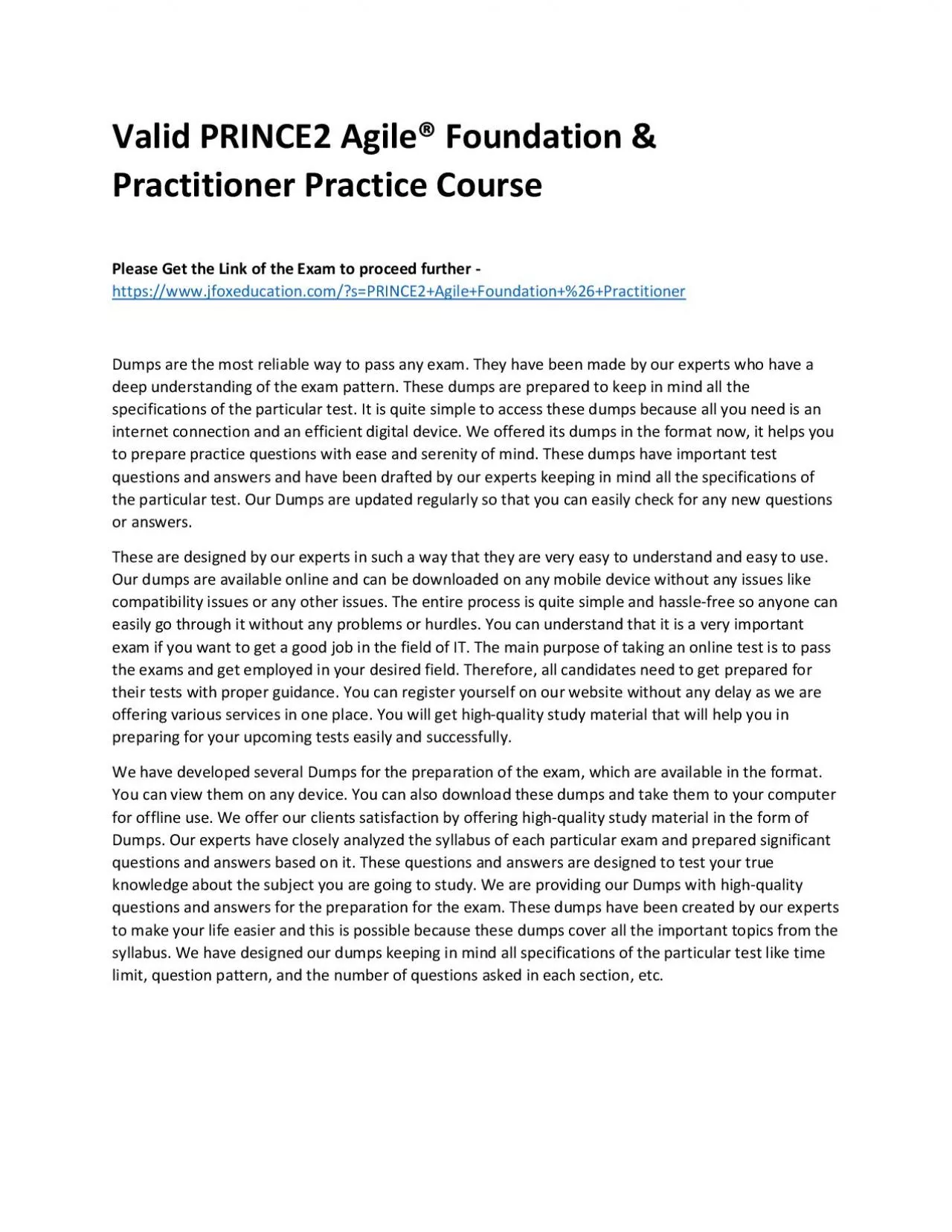 PDF-Valid PRINCE2 Agile® Foundation & Practitioner Practice Course