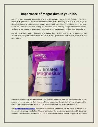 Importance of Magnesium in your life.