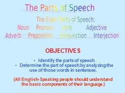 OBJECTIVES Identify the parts of speech