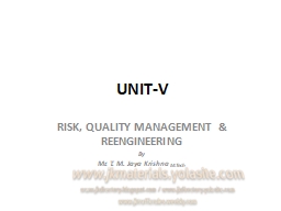 UNIT-V RISK, QUALITY MANAGEMENT & REENGINEERING