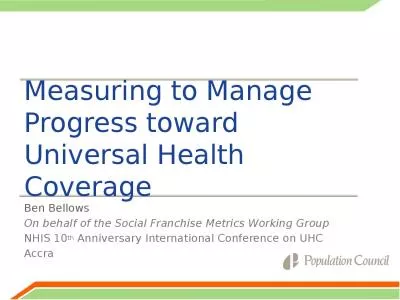 Measuring to Manage Progress toward Universal Health Coverage