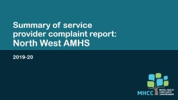 Summary of service provider complaint report: