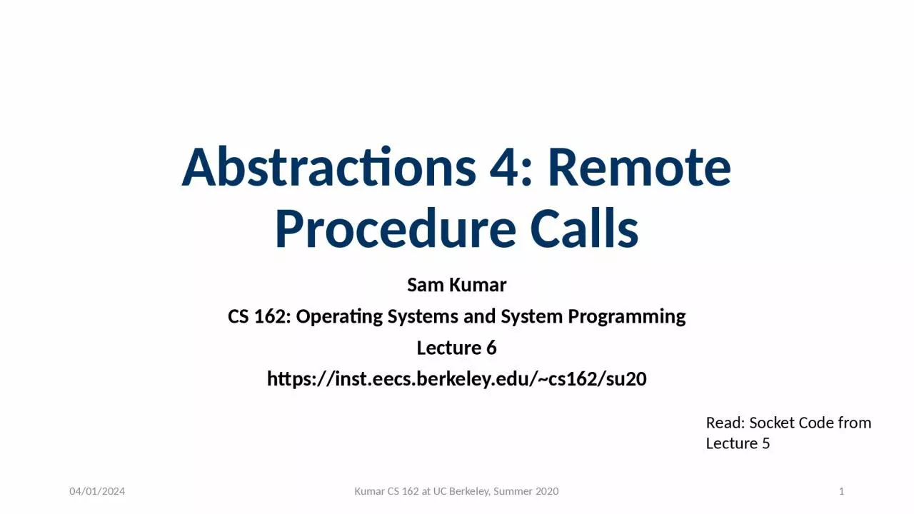 PPT-Abstractions 4: Remote Procedure Calls