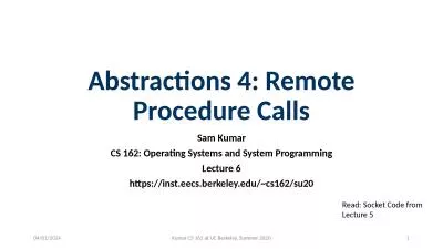 Abstractions 4: Remote Procedure Calls