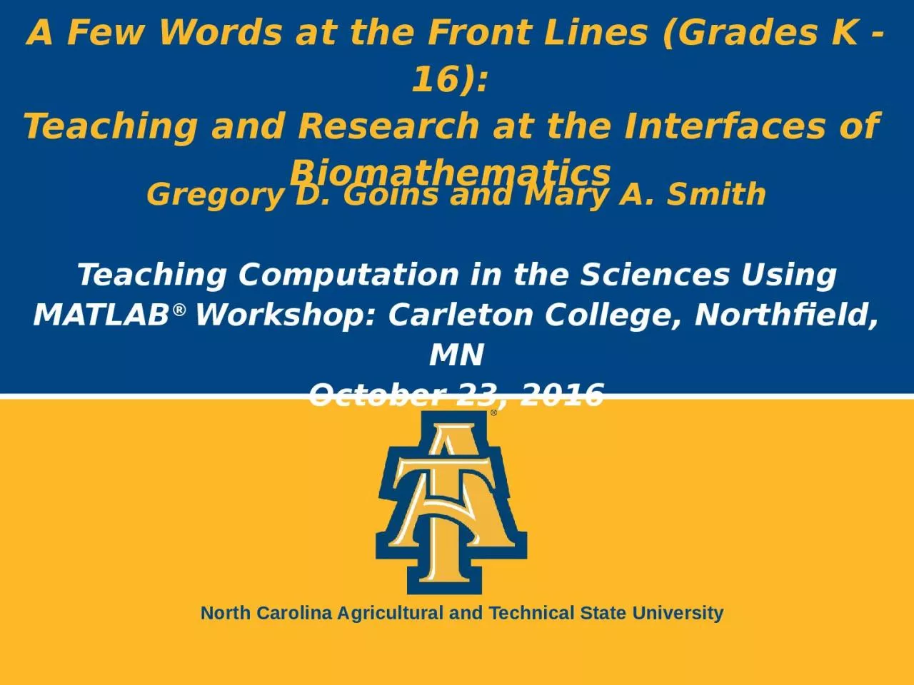 PPT-North Carolina Agricultural and Technical State University