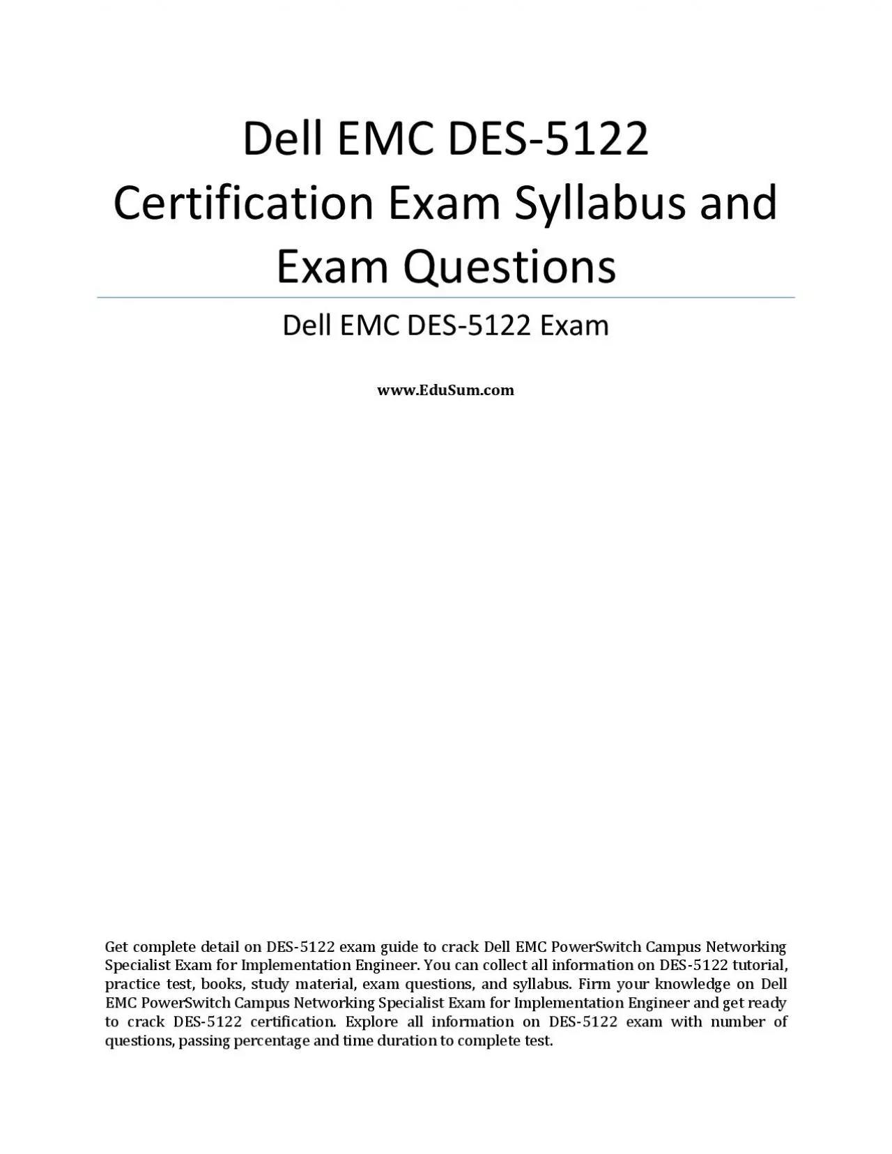 PDF-Dell EMC DES-5122 Certification Exam Syllabus and Exam Questions