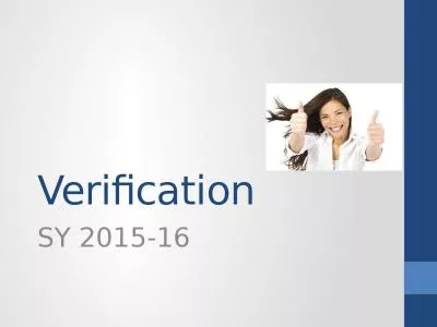 Verification SY 2015-16 Objectives