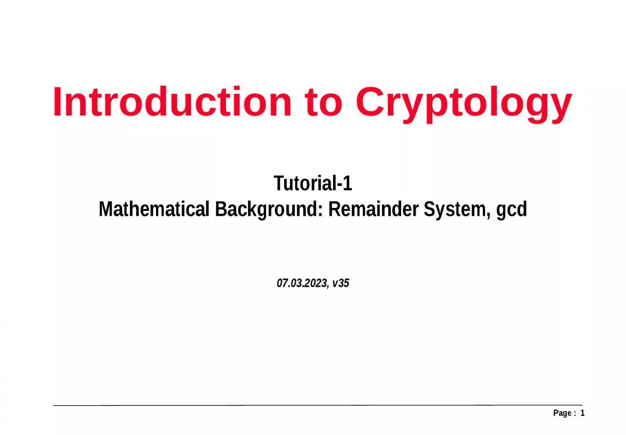 PPT-Introduction to Cryptology