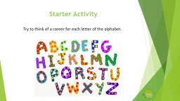 Starter Activity Try to think of a career for each letter of the alphabet.
