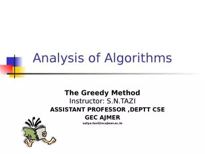 Analysis of Algorithms The Greedy Method