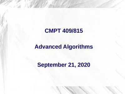 CMPT 409/815 Advanced Algorithms