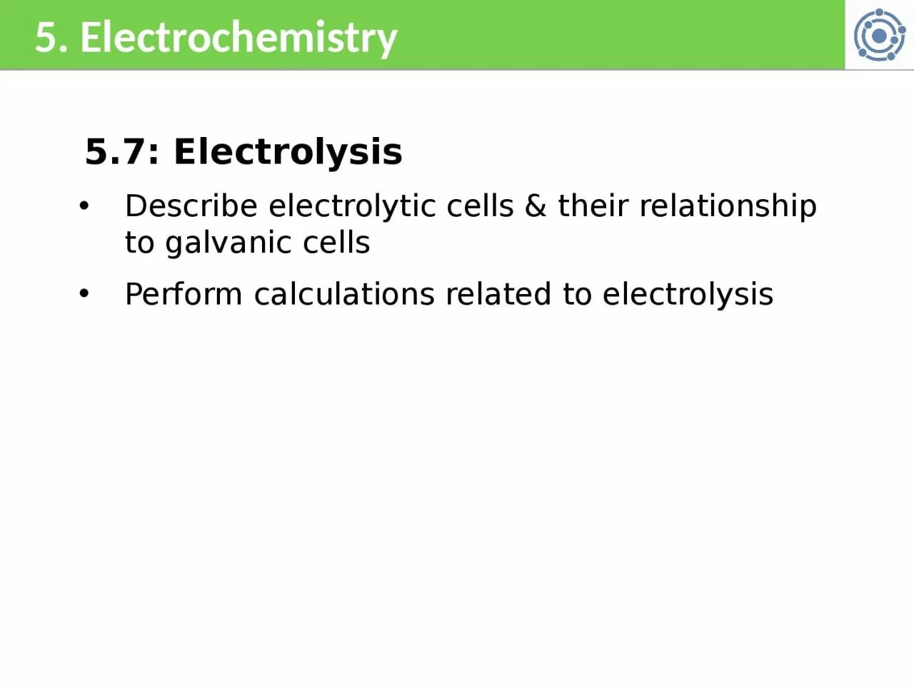 PPT-5. Electrochemistry 5.7: Electrolysis