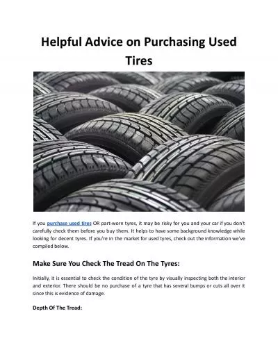 Helpful Advice on Purchasing Used Tires - Road Runner Tyres