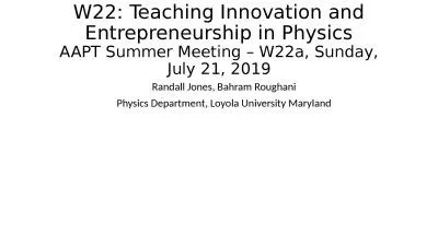W22: Teaching Innovation and Entrepreneurship in Physics