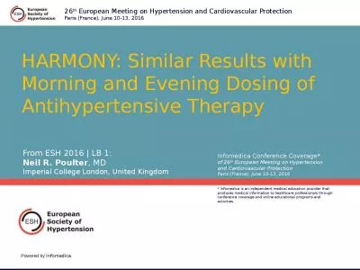 HARMONY: Similar Results with Morning and Evening Dosing of Antihypertensive Therapy