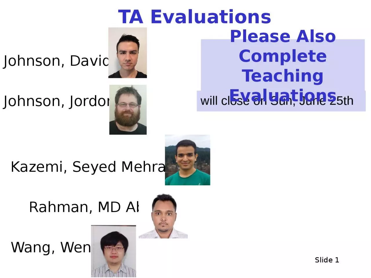 PPT-Slide 1 TA Evaluations Johnson, David