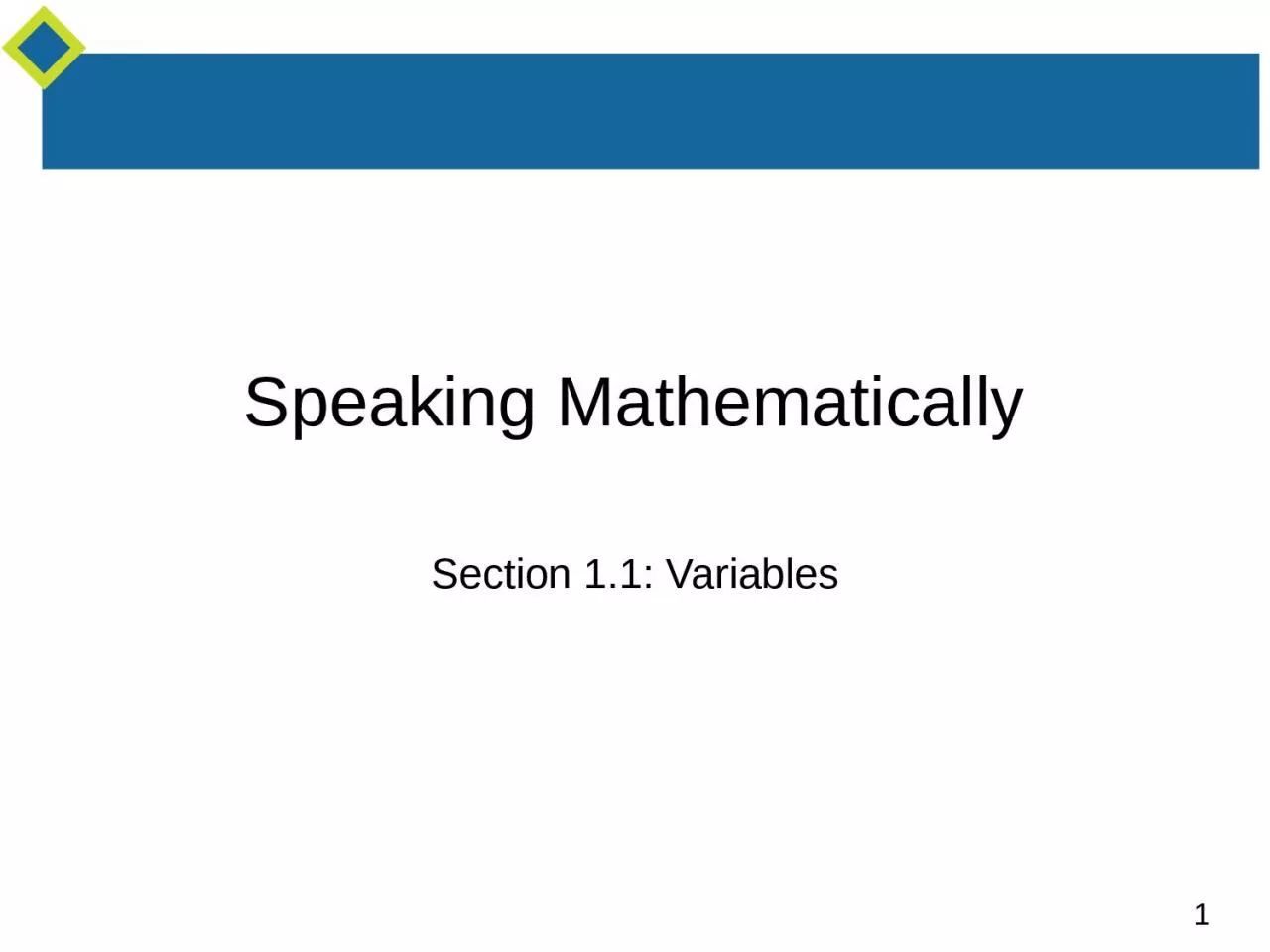 PPT-Speaking Mathematically Section 1.1: Variables