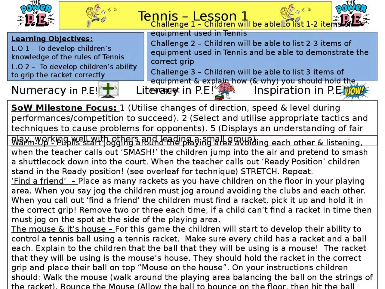 Tennis  – Lesson  1