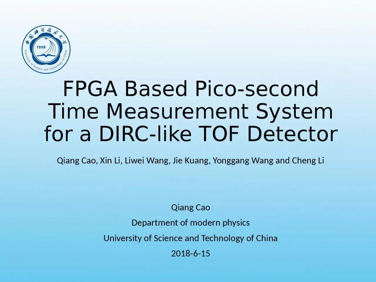 FPGA Based Pico-second Time Measurement System for a DIRC-like TOF Detector