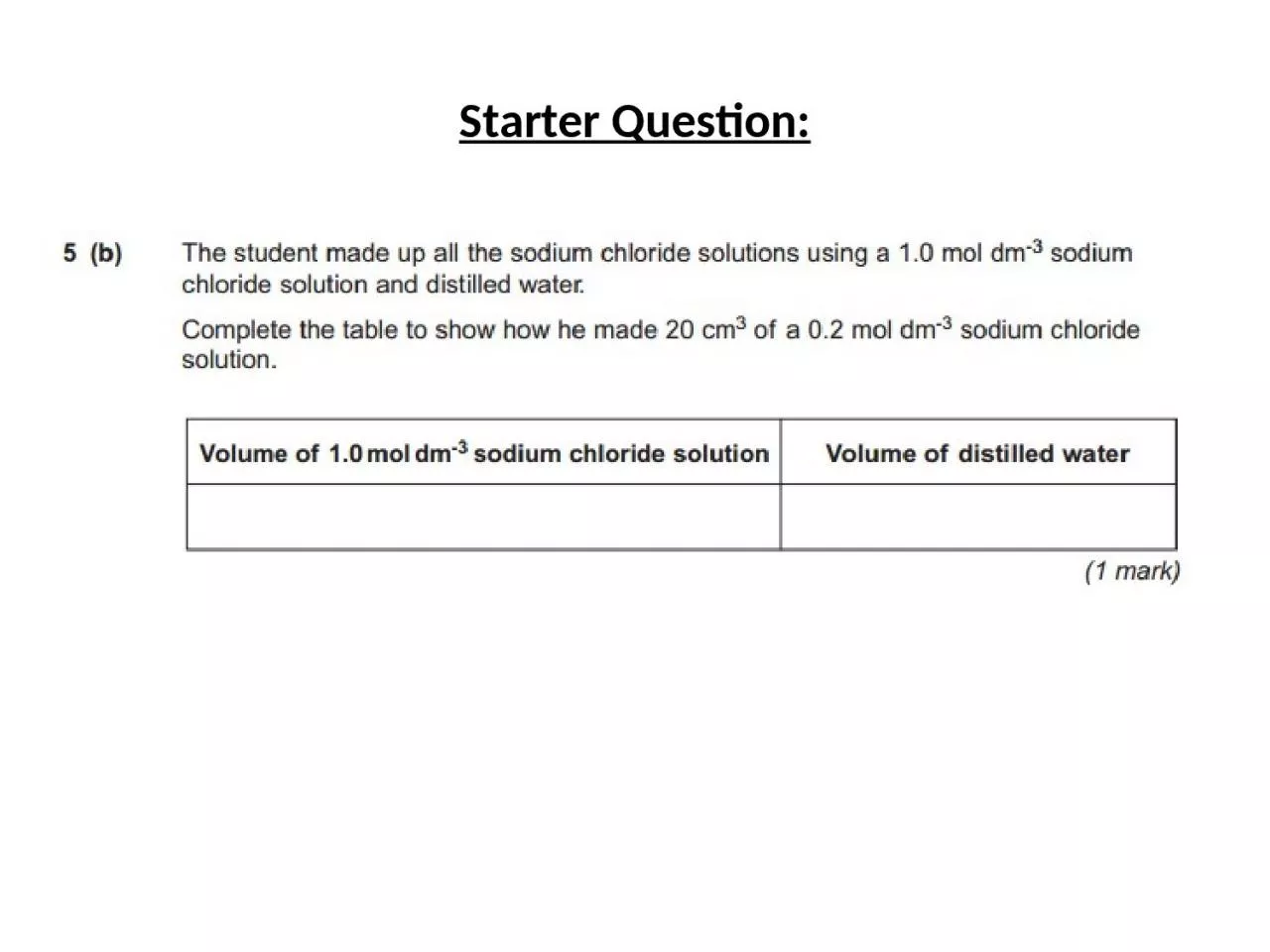 Starter Question: Question: Jan 2011 Q5 (b)
