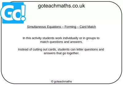 Simultaneous Equations – Forming – Card Match