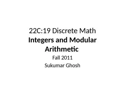 22C:19 Discrete Math Integers and Modular Arithmetic