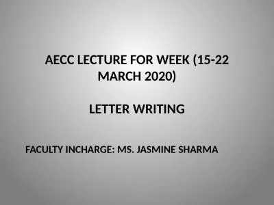 AECC LECTURE FOR WEEK (15-22 MARCH 2020)