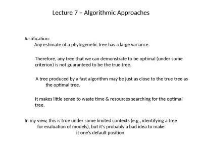 Lecture 7 – Algorithmic Approaches