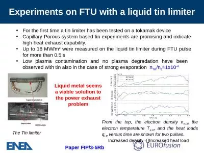 For the first time a tin limiter has been tested on a tokamak device