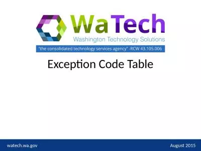 Exception Code Table August 2015