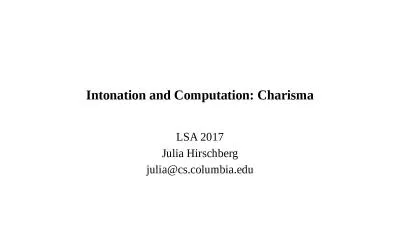 Intonation  and Computation: Charisma