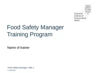 Food Safety Manager Training Program