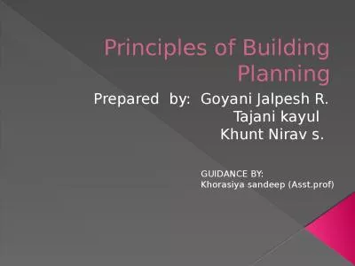 Principles of  B uilding Planning