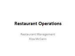 Restaurant Operations Restaurant Management