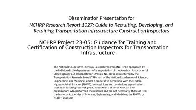 NCHRP Project 23-05: Guidance for Training and Certification of Construction Inspectors