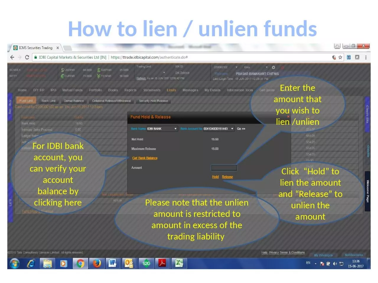 How to lien /  unlien  funds