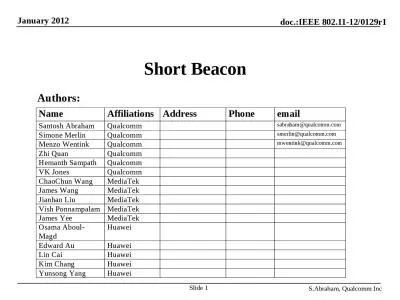 Short Beacon Slide  1 Authors: