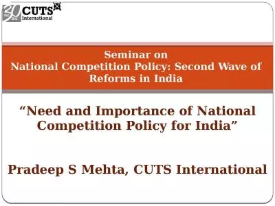 Seminar on National  Competition Policy: Second Wave of Reforms in