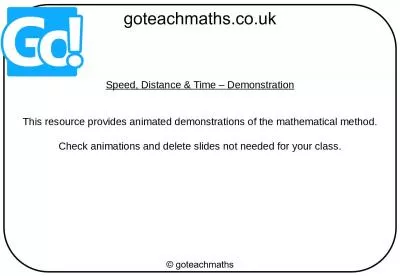 Speed, Distance & Time – Demonstration