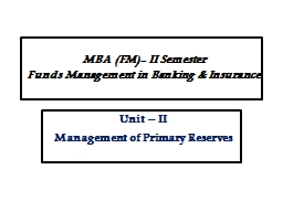 MBA (FM)- II Semester Funds Management in Banking & Insurance