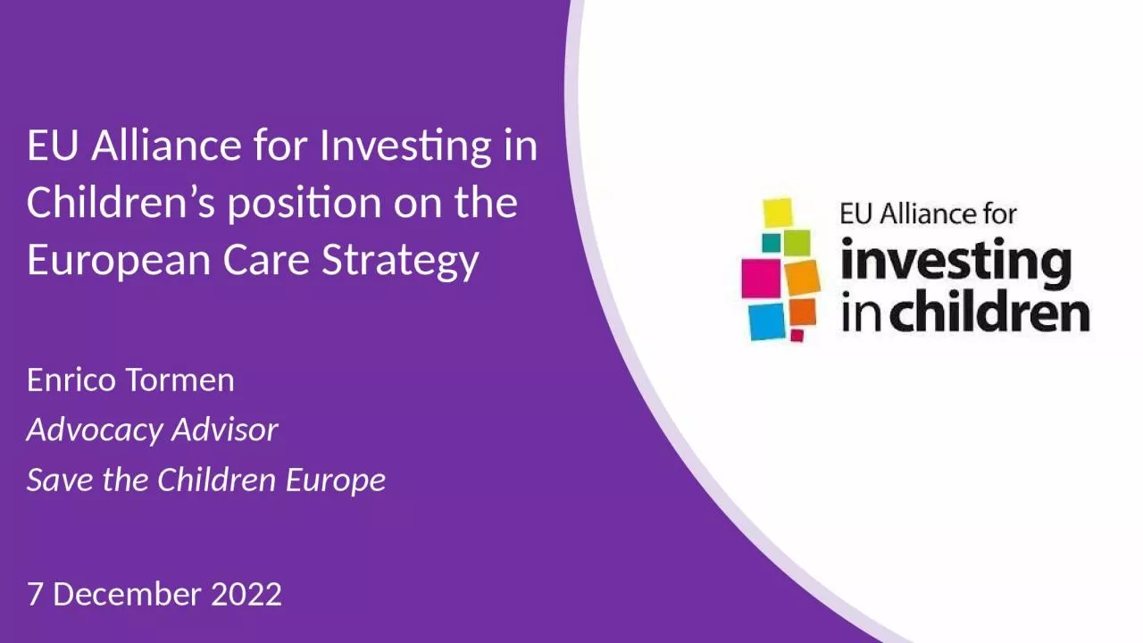 PPT-EU Alliance for Investing in Children’s position on the European Care Strategy