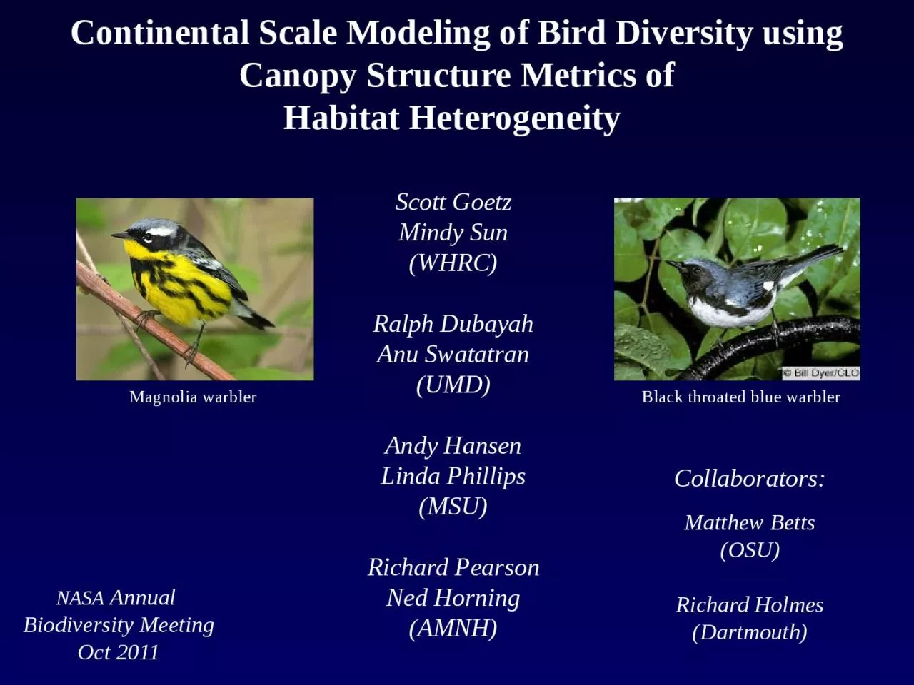 PPT-Continental Scale Modeling of Bird Diversity using Canopy Structure Metrics of