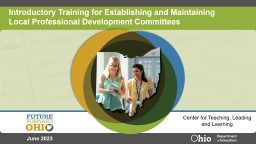 Introductory Training for Establishing and Maintaining Local Professional Development