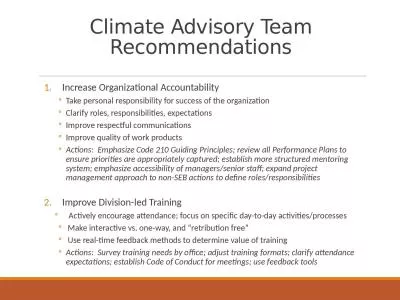 Climate Advisory Team Recommendations