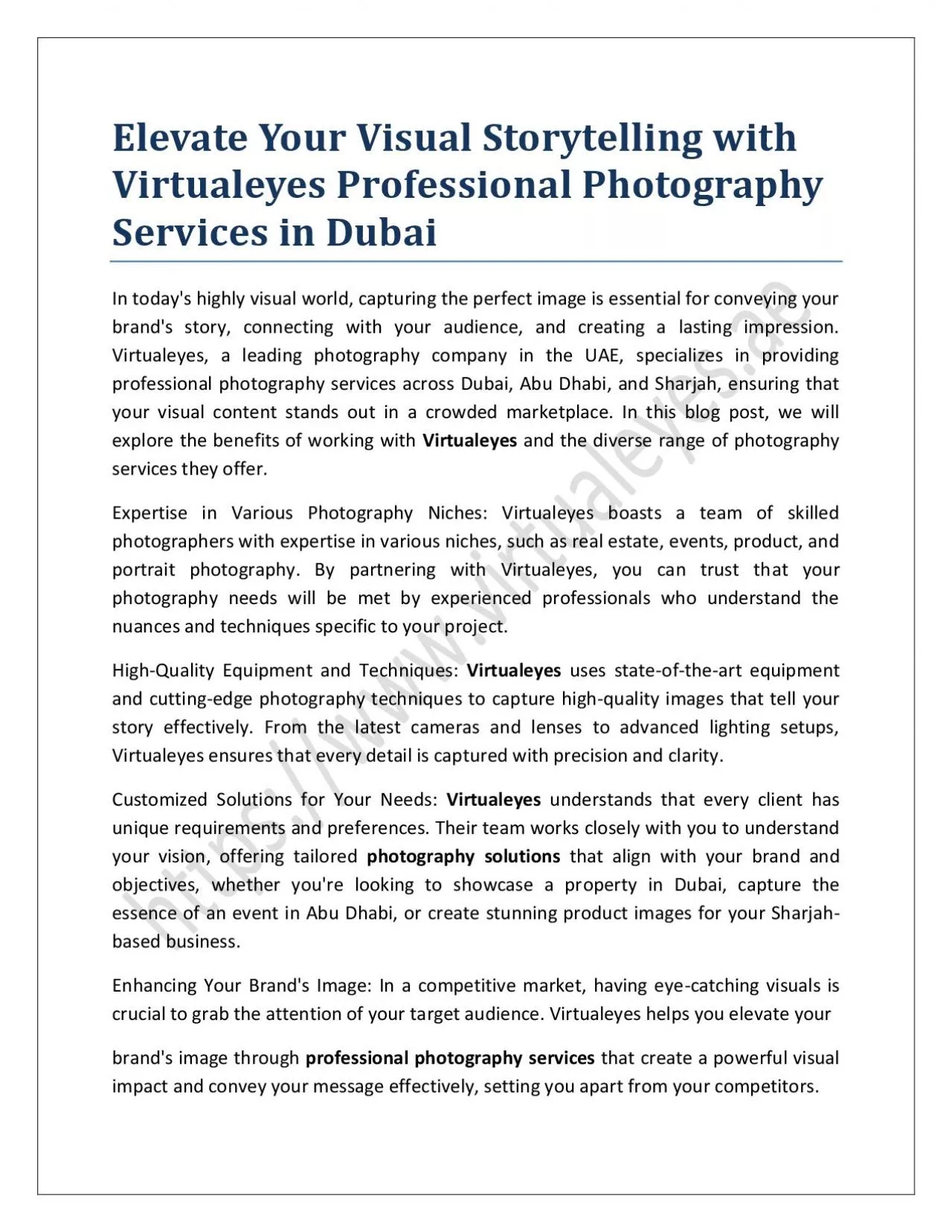 Elevate Your Visual Storytelling with Virtualeyes Professional Photography Services in