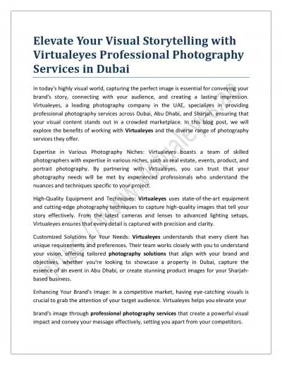 Elevate Your Visual Storytelling with Virtualeyes Professional Photography Services in Dubai