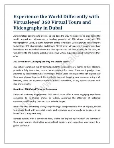 Experience the World Differently with Virtualeyes’ 360 Virtual Tours and Videography in Dubai