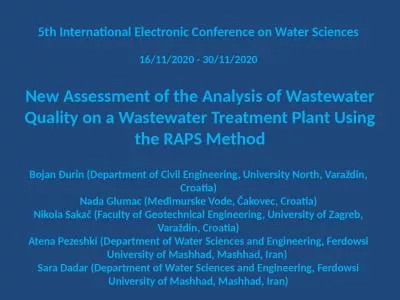 New Assessment of the Analysis of Wastewater Quality on a Wastewater Treatment Plant Using